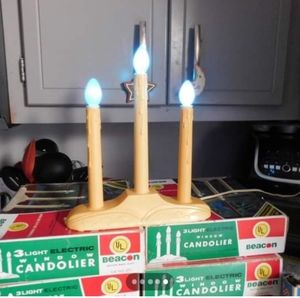 3 Vintage Beacon 3 Light Electric Window Candoliers With Boxes